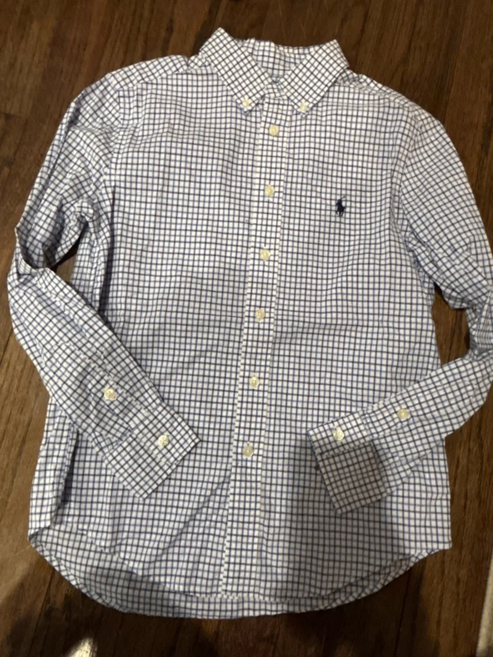 Polo Ralph Lauren Boys Blue, navy & White Checked Button-Down Shirt M 10/12
